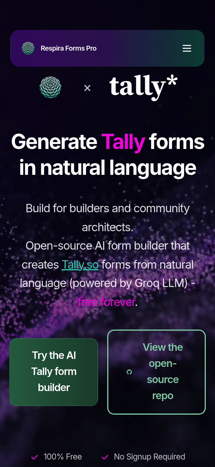 Respira Forms Pro mobile view